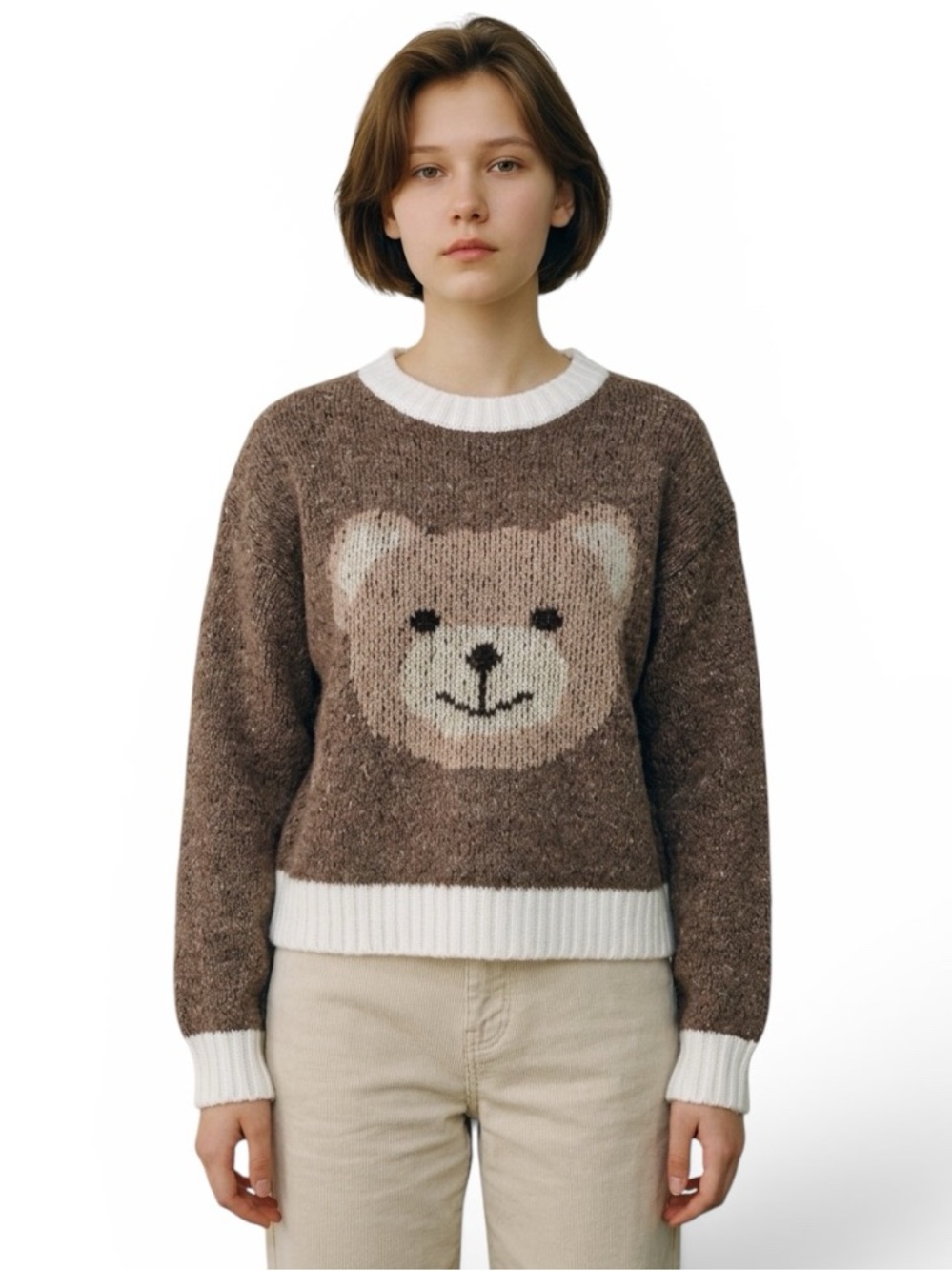 LUNA IVY Brown Teddy Bear Sweater